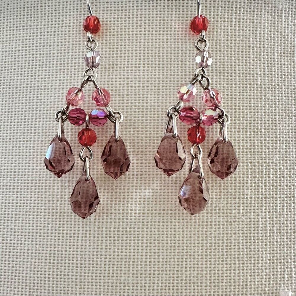Pink and purple Swarovski Crystal drop earrings